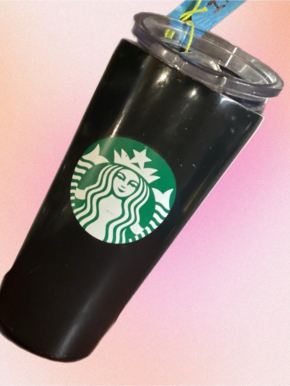 Starbucks Black Travel Tumbler with Green Siren Logo and Clear Lid